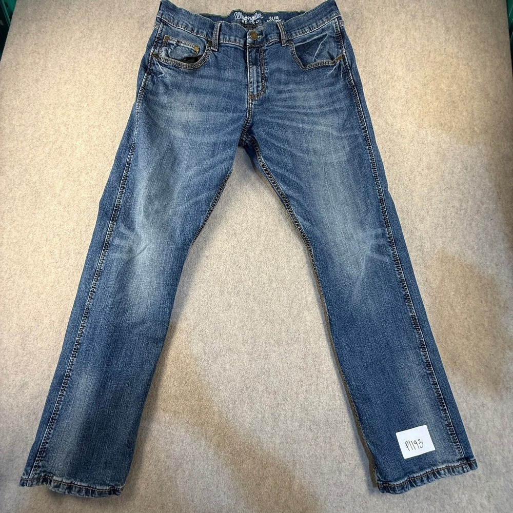 Wrangler Retro Slim Straight Jeans Mens 35x30 Medium Wash Denim 10WLT88BE